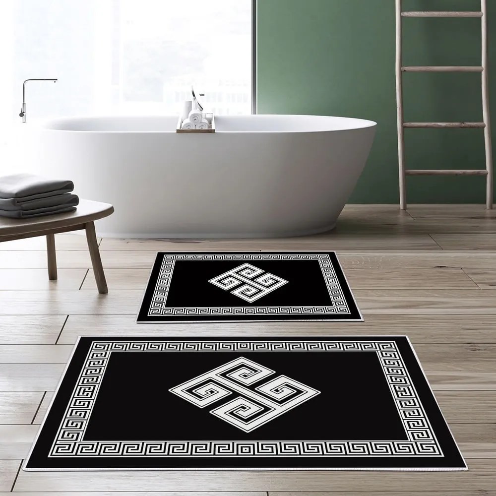 Tappetini da bagno in bianco e nero in set di 2 pezzi - Foutastic