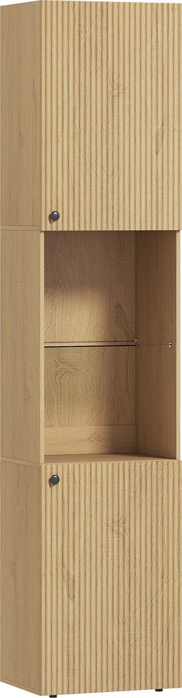 Mobile da Bagno a Colonna Slim 40x31x182H cm 6 Ripiani 2 Ante e Ripiano in Vetro Temperato in MDF Rovere...