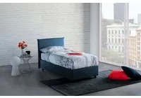 Letto singolo Bruna, Letto contenitore con rivestimento in tessuto, Made in Italy, Apertura frontale, adatto per materasso cm 80x190, Blu