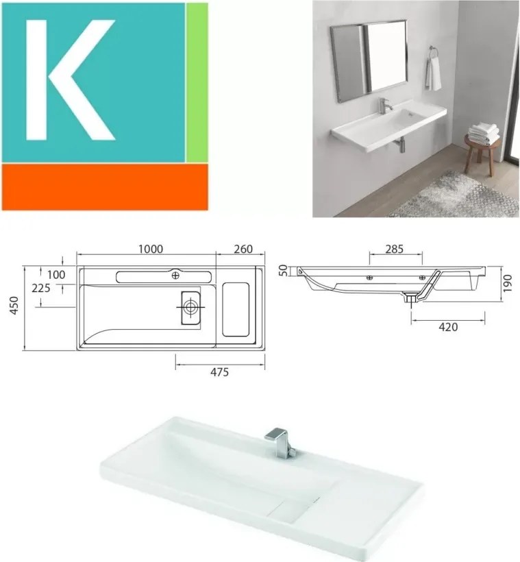 Mobile bagno sospeso 100cm con cassetto e lavabo incasso SP-100 - KAMALU