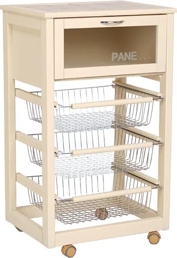 Carrello in legno portapane con cesti portafrutta LANDHELL Avorio