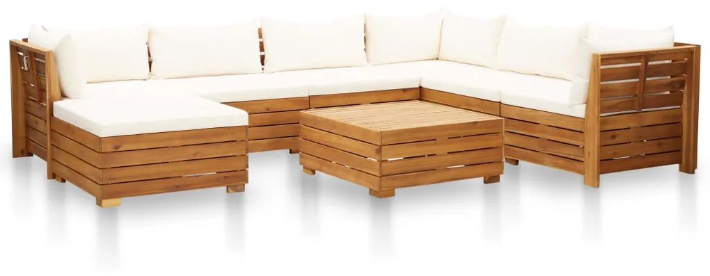 Set divani giardino 8 pz con cuscini legno acacia bianco crema