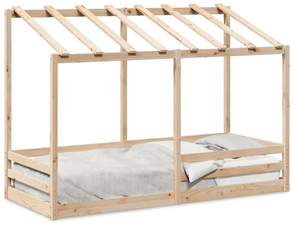 Letto Per Bambini Con Tetto 75x190 Cm İn Legno Massello Di Pino /