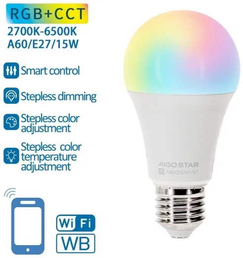 Lampadina LED RGBW dimmerabile A60 E27/15W/230V 2700-6500K Wi-Fi - Aigostar