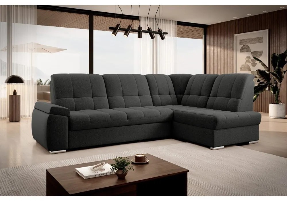 Divano angolare grigio scuro allungabile/con contenitore (con penisola a destra/a L) Sado – ELTAP