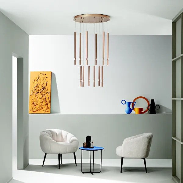 Lampada a sospensione LED a 12 Luci in metallo verniciato Oro 60 cm TUBIC