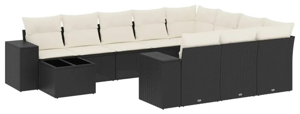 Set Divani da Giardino 11 pz con Cuscini in Polyrattan Nero