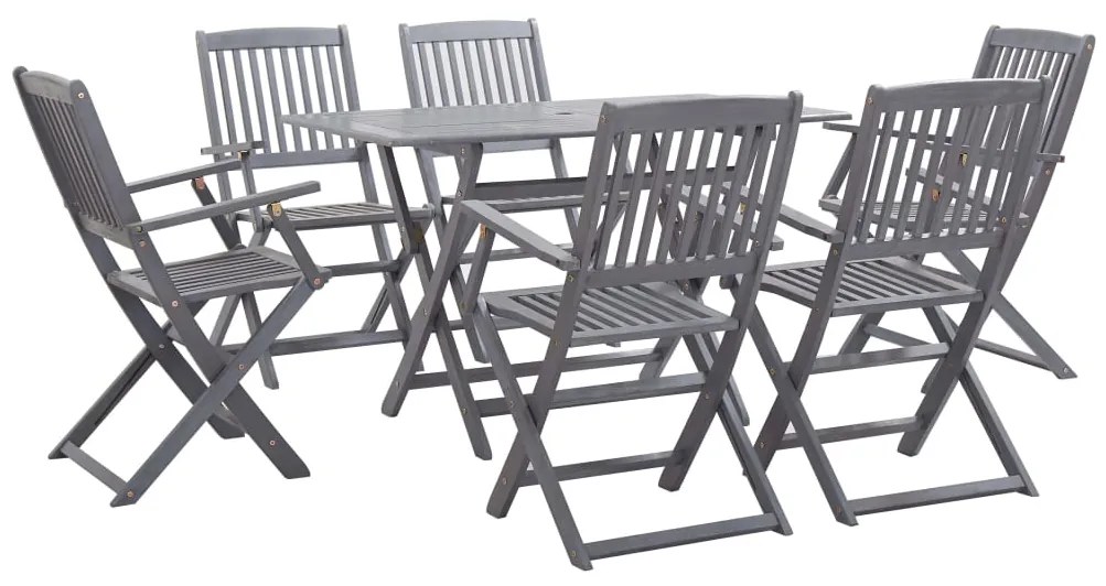 Set da pranzo per giardino 7 pz legno massello di acacia grigio