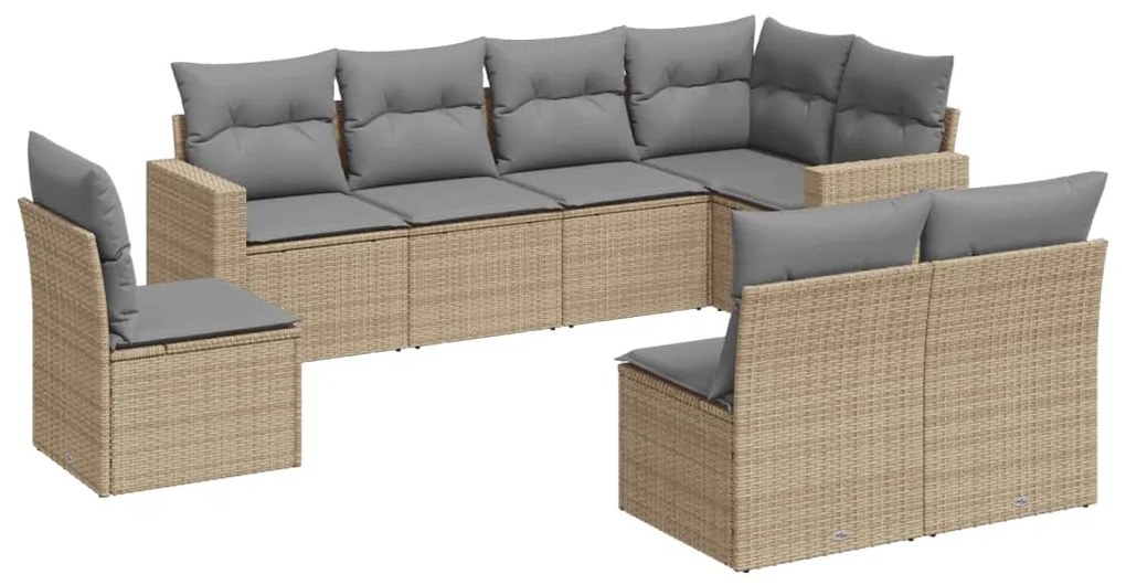 Set divano da giardino 8 pz con cuscini beige in polyrattan