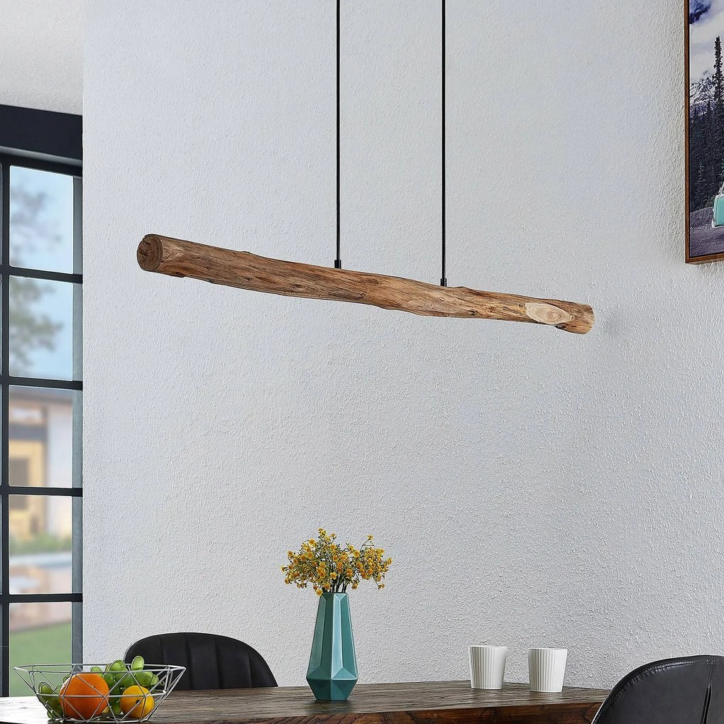 Lampada LED a sospensione Lindby Nekala, nero, legno, lunghezza 120cm Nekala Lindby, dimmerabile, Nero, Soggiorno / Sala da pranzo, Metallo, Scandinavo