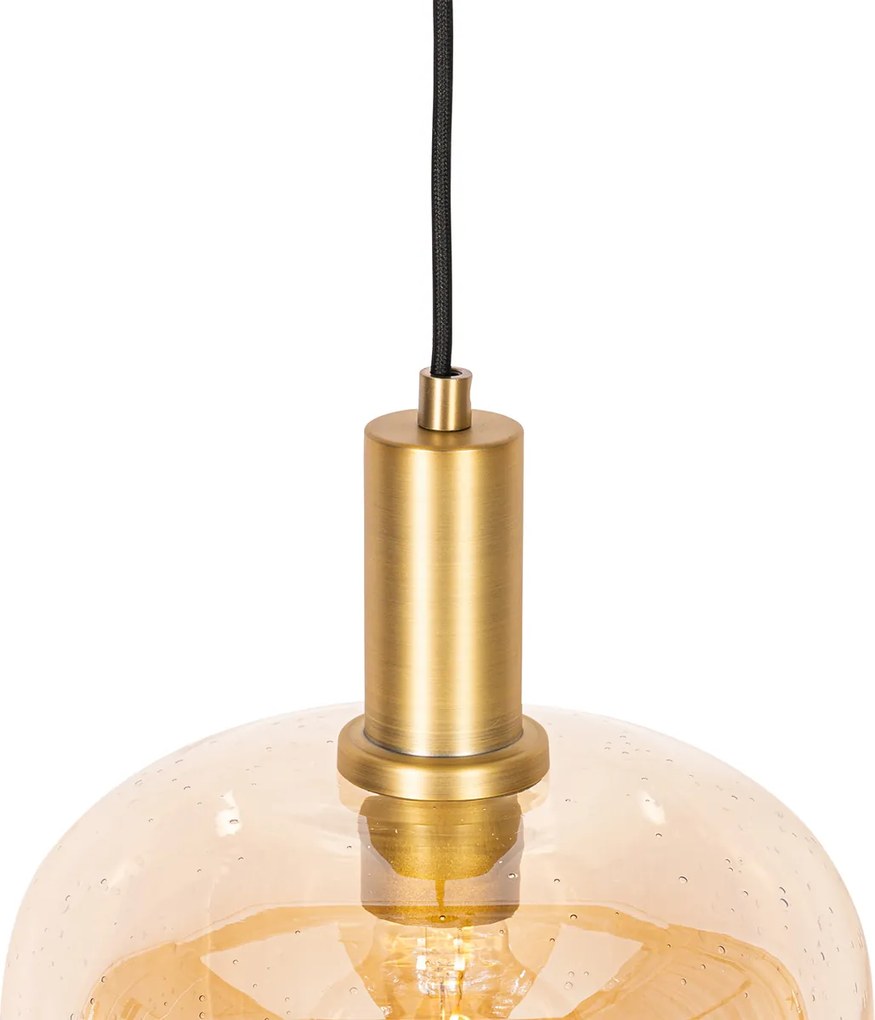Lampada a sospensione smart nera con ottone e vetro ambrato incl. Wifi G95 - Zuzanna