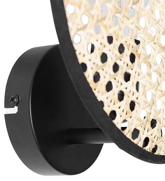 Applique da parete rustica nera con rattan 25 cm - Kata