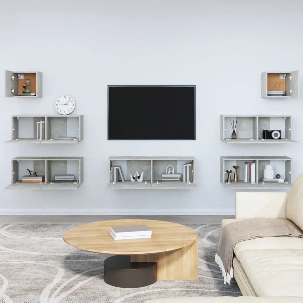 Set di mobili porta tv 7 pz grigio cemento in legno multistrato