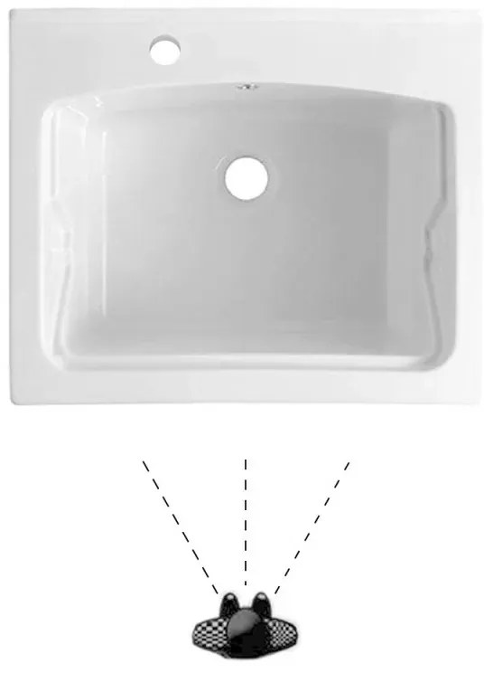 Vasca lavatoio 60x50 cm in ceramica bianca con foro rubinetto a sinistra