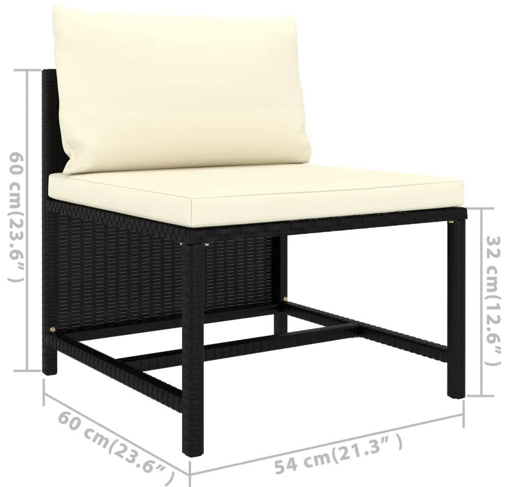 Set Divani da Giardino 6 pz con Cuscini in Polyrattan Nero