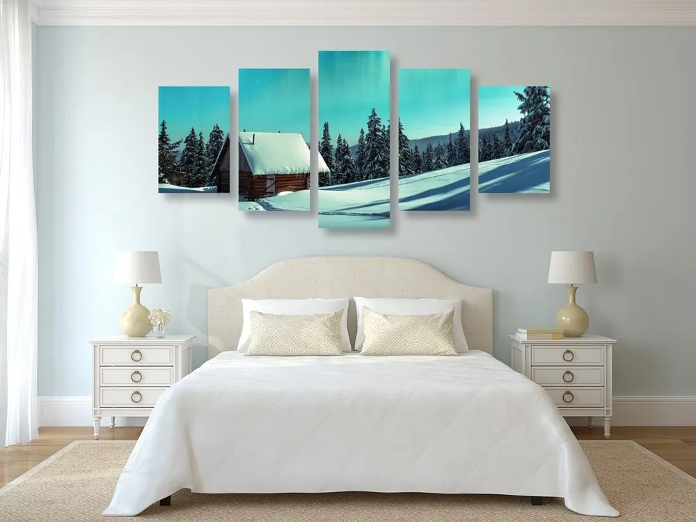 Quadri 5 pezzi – Paesaggio invernale fiabesco
