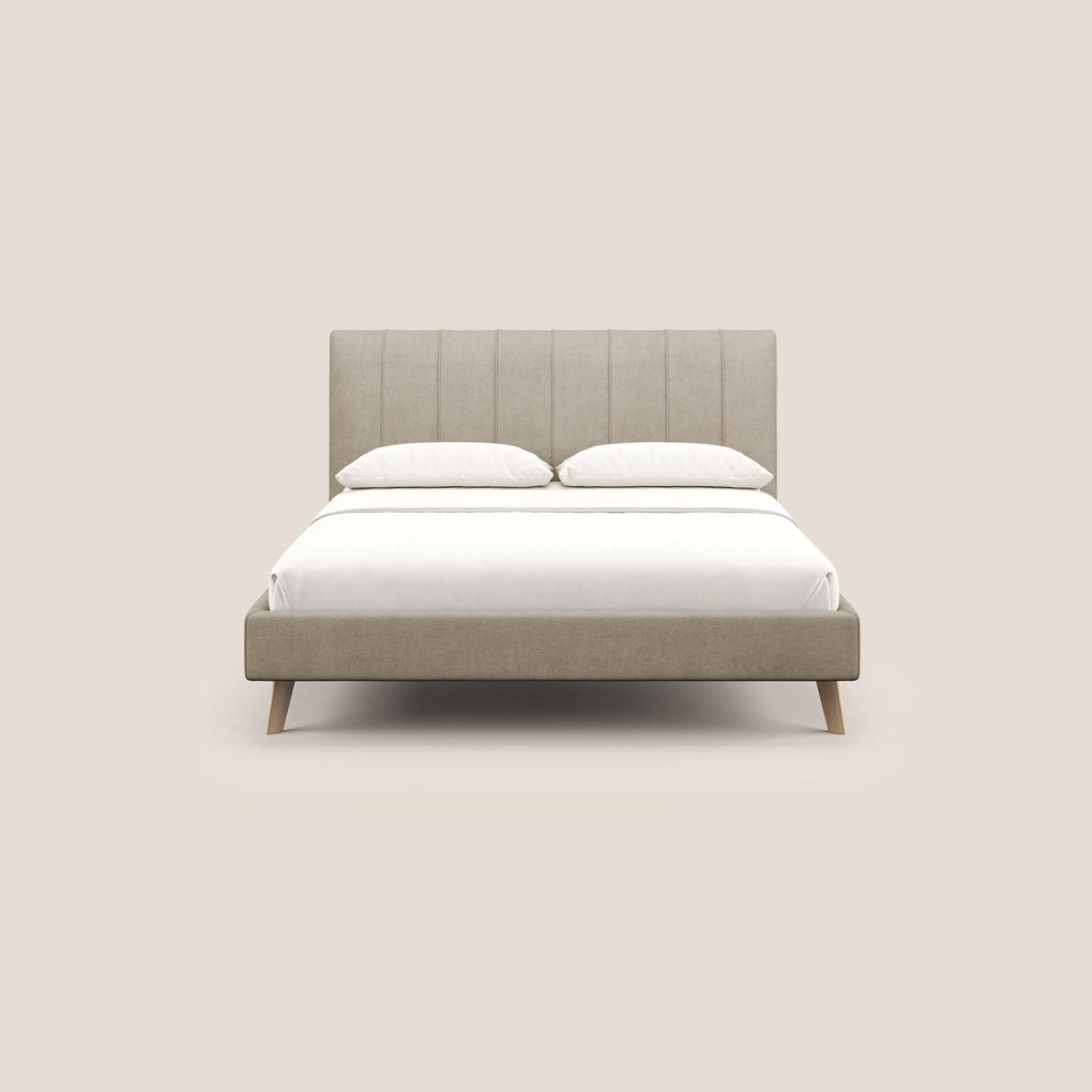 Selene letto imbottito con piedini naturali sfoderabile in tessuto impermeabile T02 beige