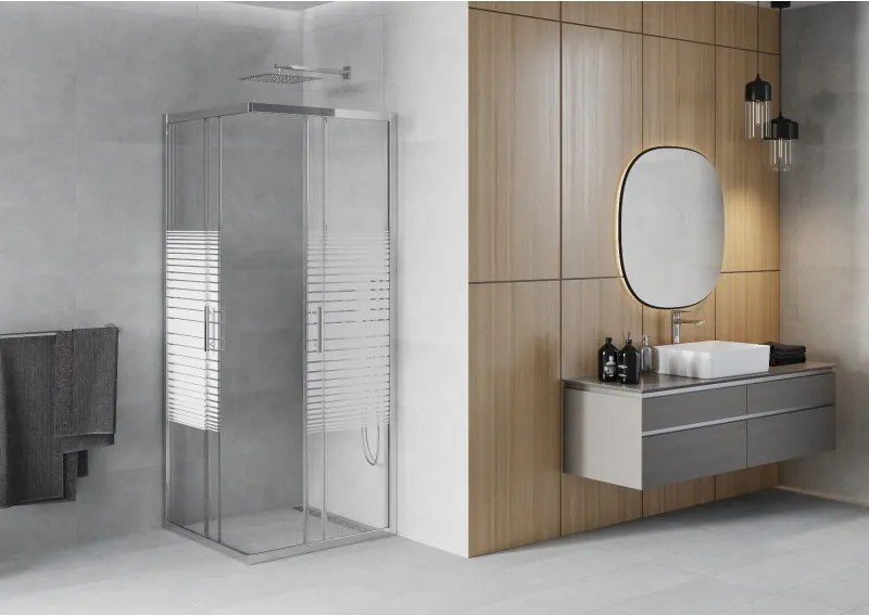 Mexen Rio cabina doccia quadrata 80 x 80 cm, strisce bianche, cromo - 860-080-080-01-20