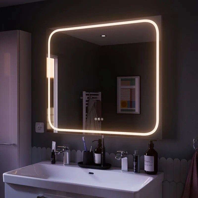 Specchio bagno con illuminazione led integrata Remix SENSEA L 90 x H 80 x P 3 cm cromo