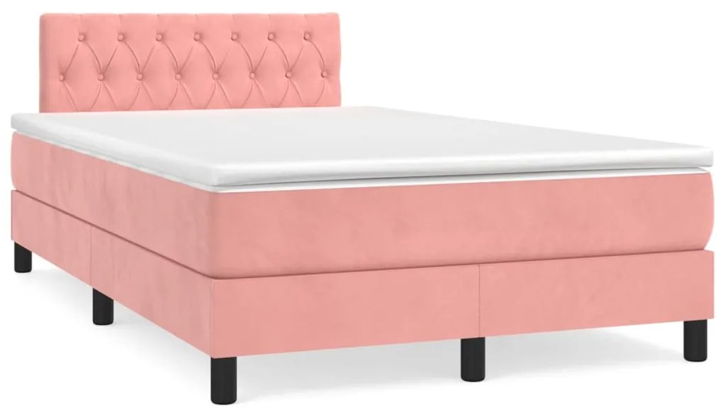 Letto a Molle con Materasso e LED Rosa 120x190 cm in Velluto