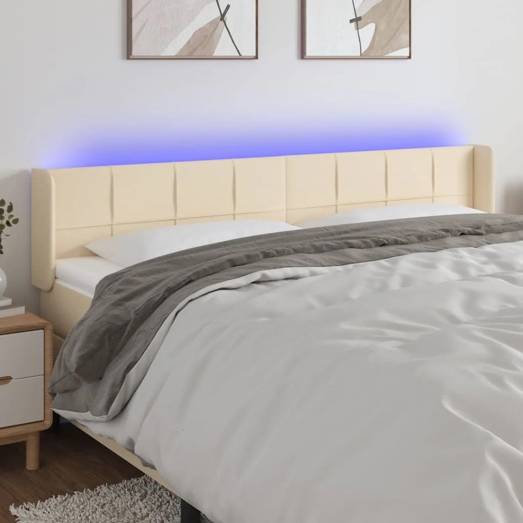 Testiera A Led Crema 183x16x78/88 Cm İn Tessuto /