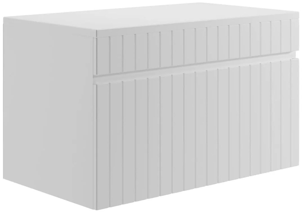 Mobile sotto lavabo sospeso scanalato 80 cm Bianco con piano di appoggio - SATARA