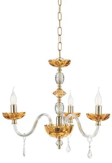 Lampada a sospensione D65 cm PATRICIA in vetro e cristallo Ambra 3 LUCI