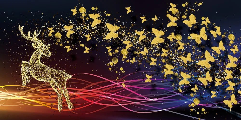 Stampa su tela – Splendido cervo con farfalle