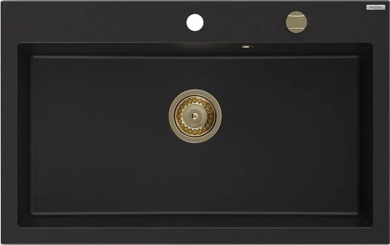 Mexen Elix lavello in granito a 1 vasca 800 x 500 mm, nero, sifone dorato - 6527801005-77-G