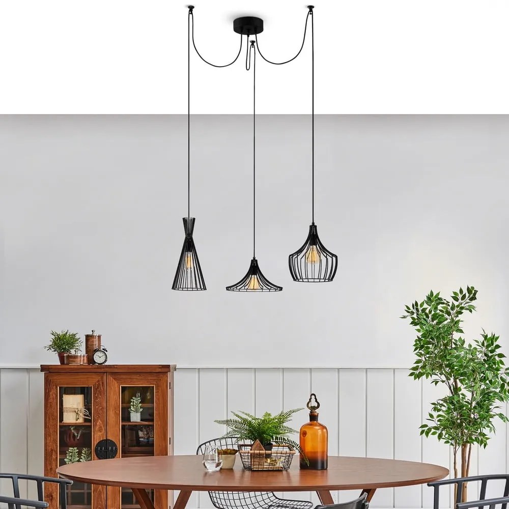 Lampadario nero con paralume in metallo Mezopotamya – Opviq lights