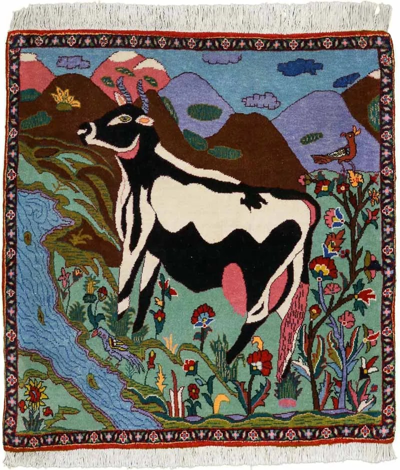 Tabriz Tappeto 90 x 80 Blu (Iran) Annodato A Mano