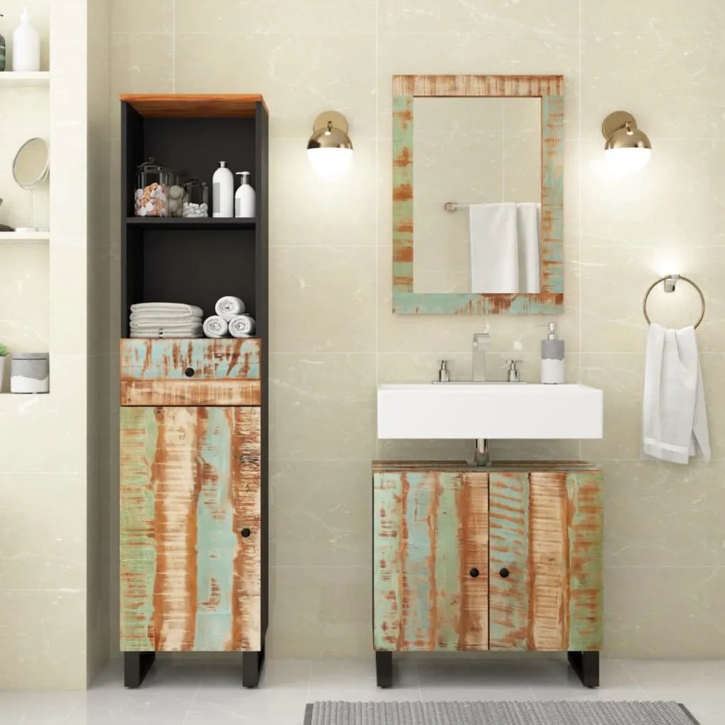 Set mobili da bagno 3 pz in legno massello di recupero