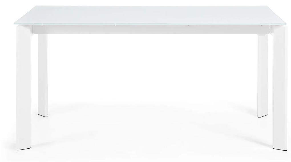 Kave Home - Tavolo allungabile Axis in vetro bianco e gambe in acciaio finitura bianca 160 (220) cm