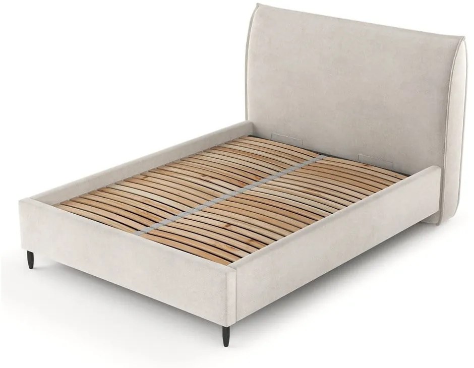 Letto matrimoniale imbottito crema con spazio contenitivo e rete 140x200 cm Shell - Maison de Rêve