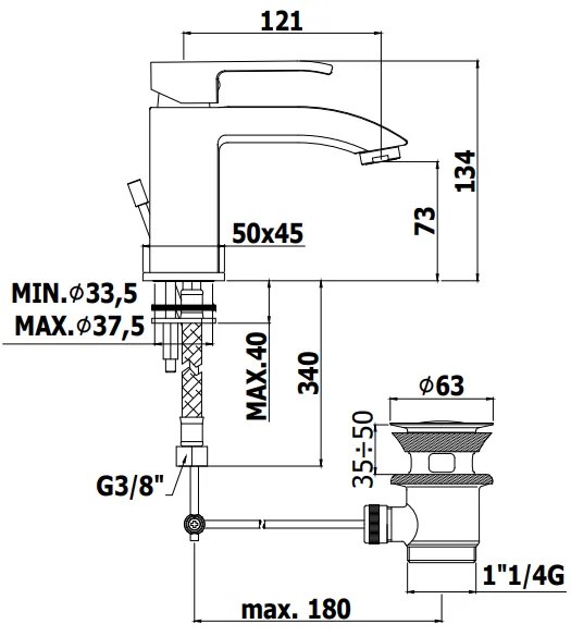 Paffoni Level Les075st Miscelatore Lavabo Leva Standard Con Piletta e scarico automatico Steel Acciaio