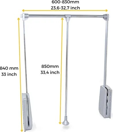 Appendiabiti regolabile per armadio 60 - 83 cm grigio pietra in Acciaio e Tecnoplastica