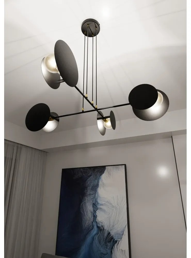 Lampadario a Sospensione in Acciaio IDEA 4 Nero/Bianco 4xE27 Colore del corpo Nero