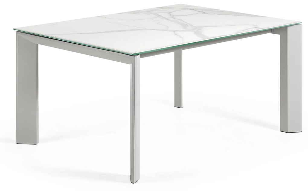 Kave Home - Tavolo allungabile Axis in porcellanato Kalos Bianco e gambe grigie 160 (220) cm