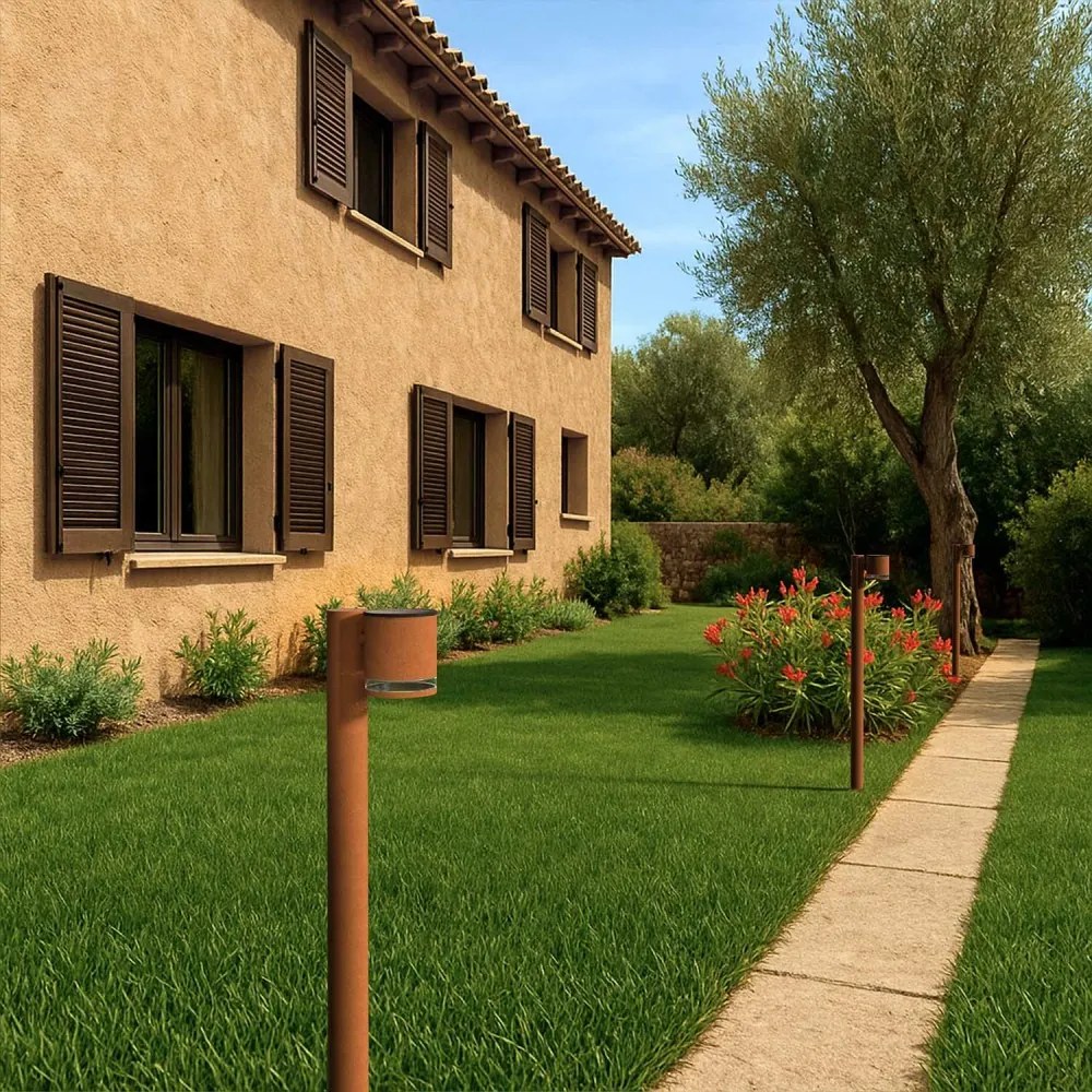 Paletto da Giardino Solare Corten da 100cm, IP54 in Alluminio Colore Bianco Naturale 4.000K