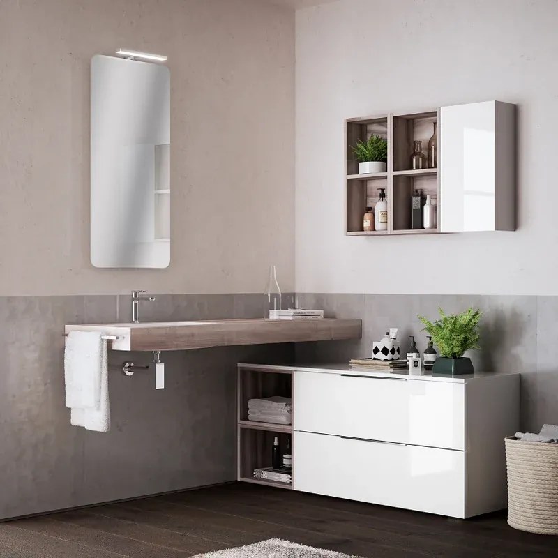 Armadietto bagno a terra Brera 1 cassetto P 45.5 x L 59.5 x H 30 cm laccato lucido bianco