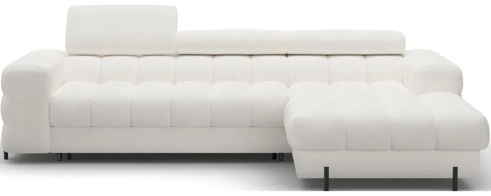 Divano angolare color crema allungabile/con contenitore (con penisola a destra/con chaise lounge) con rivestimento in bouclé Felro – ELTAP