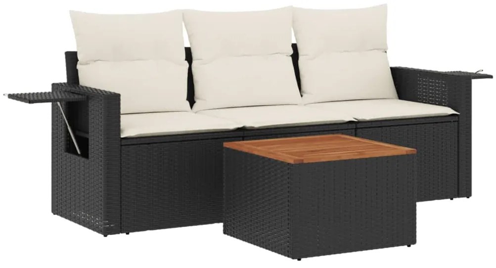 Set divani da giardino 4 pz con cuscini nero in polyrattan