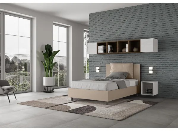 Letto una piazza e mezza contenitore imbottito 120x190 similpelle tortora Antea