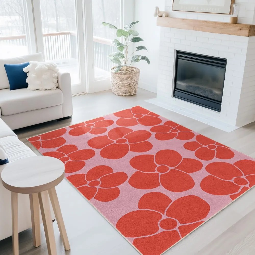 Tappeto rosso e rosa lavabile 120x180 cm Poppy Fields – Mila Home