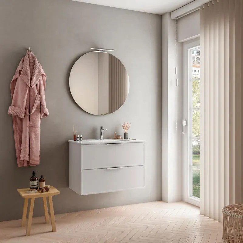 Mobile sottolavabo e lavabo Quadra bianco in mdf L 80 x H 57 x P 46 cm 1 vasca 2 cassetti