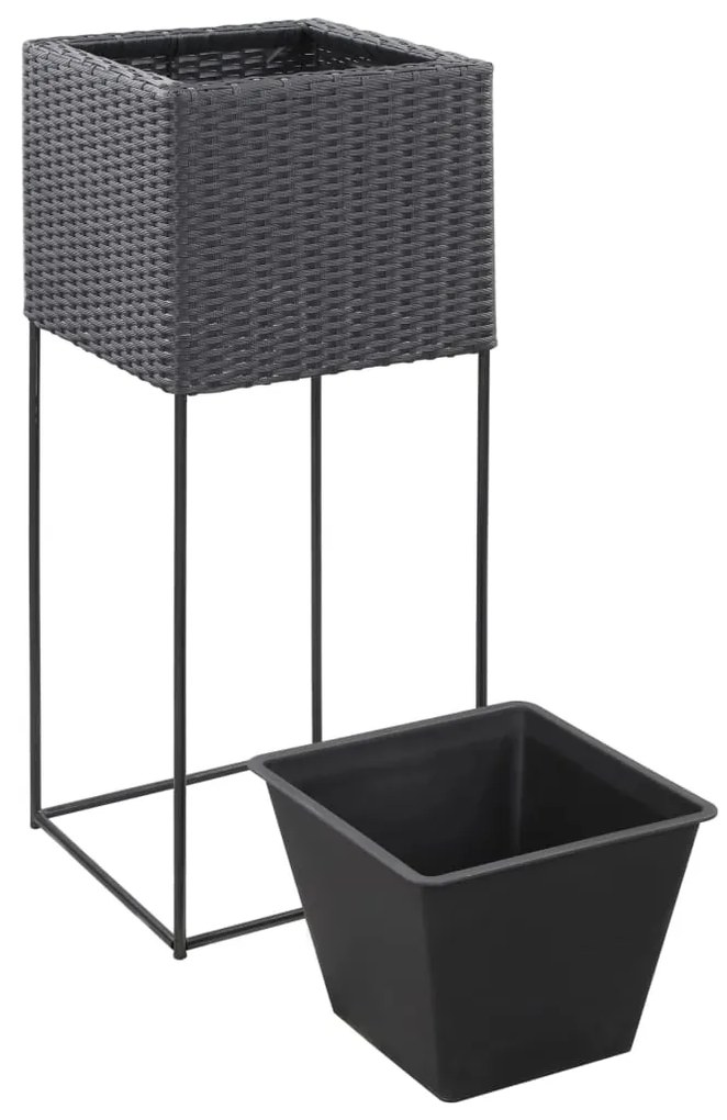 Letti Rialzati da Giardino 3 pz in Polyrattan Nero