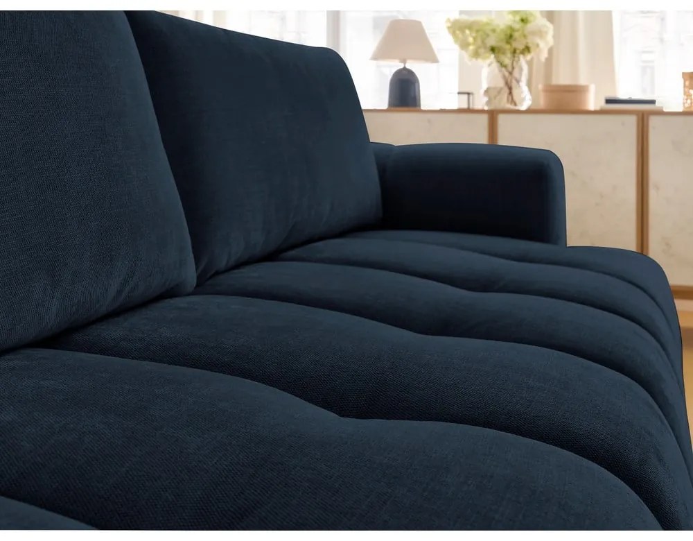 Divano blu scuro allungabile e con contenitore rivestito in ciniglia 251 cm Fuji – Bobochic Paris