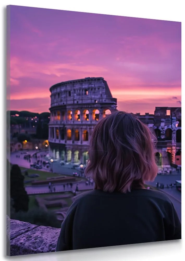 Quadro su tela – Donna con vista sul Colosseo
