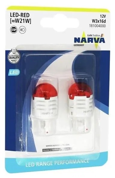 SET 2x LED Lampadine auto W21W W3x16d/1,75W/12V rosso - Narva 18100RPNVAB2