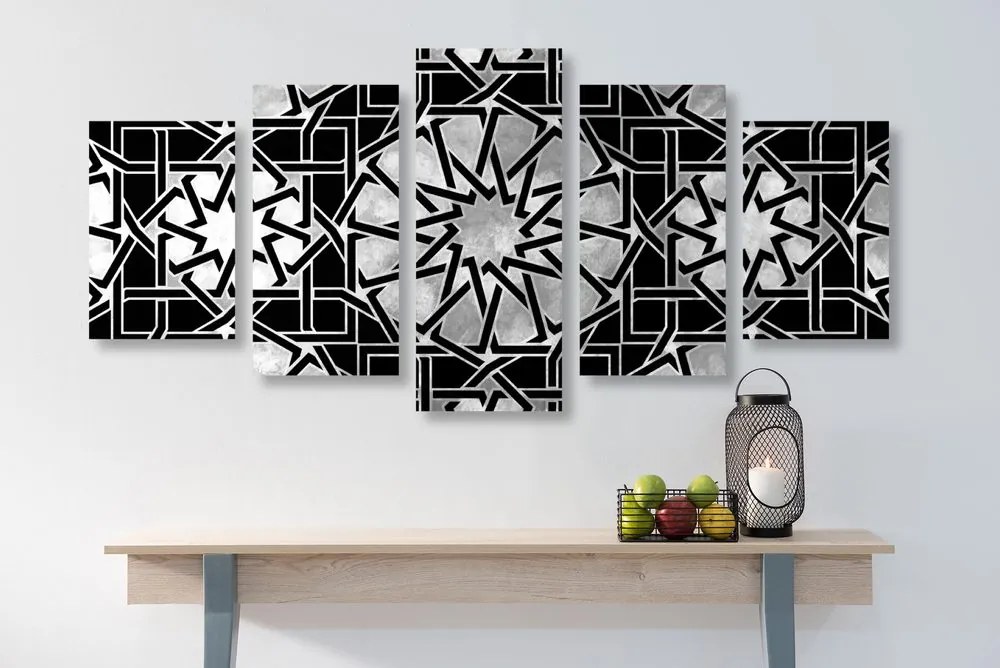Quadri 5 pezzi – Mosaico orientale in bianco e nero